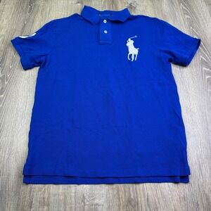Polo Ralph Lauren Mens Blue Classic White Big Pony Custom Fit Polo Shirt Size S